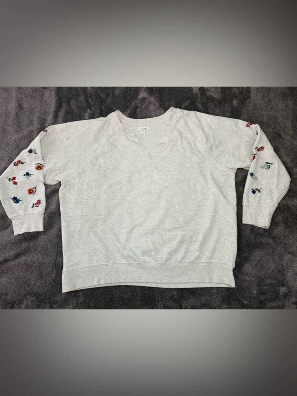 Maurices Light Gray women’s Sweatshirt with Multicolor Floral Sleeves